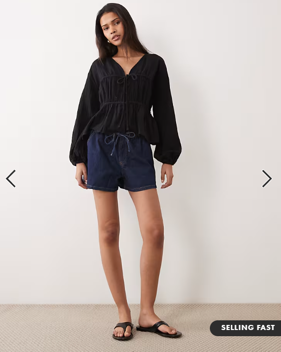 ASOS DESIGN long sleeve smock top with button front in black