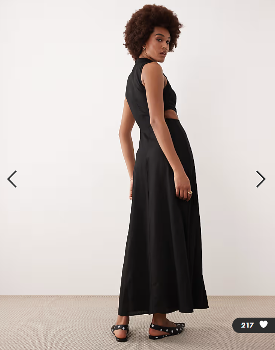 ASOS DESIGN Tall high neck linen look midaxi dress with cutout waist in black