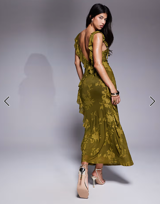 ASOS DESIGN ruffle cami strap maxi dress in olive green