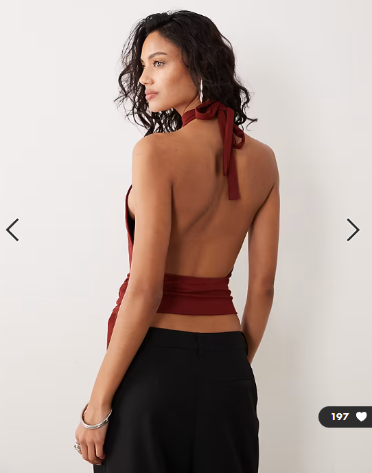 Motel Verbina keyhole halter tie waist top in fired brick