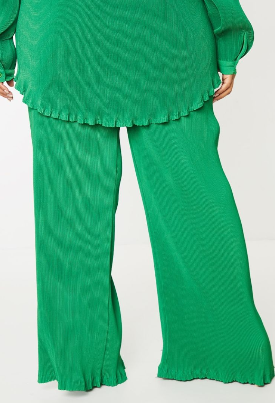 Plt - Plus Bright Green Plisse High Waisted Wide Leg Trousers