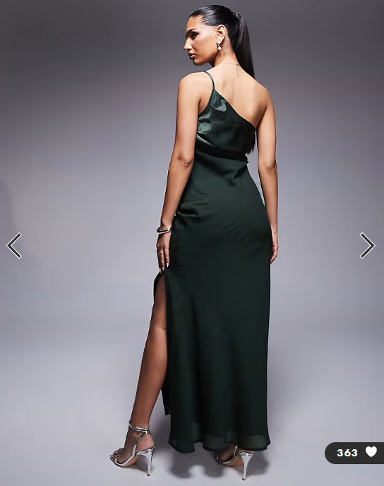 ASOS DESIGN satin chiffon mix draped one shoulder maxi dress in dark green