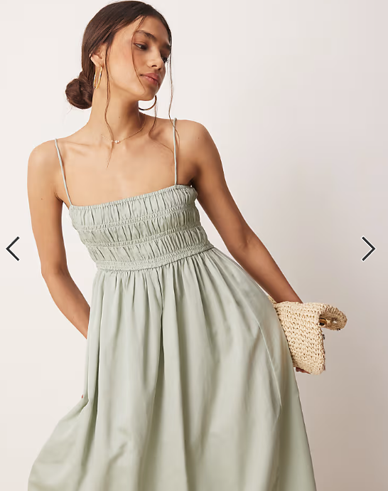 ASOS DESIGN shirred bust cotton sateen maxi sundress in sage