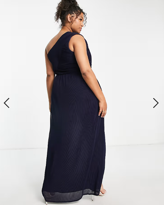 Yaura Plus Bridesmaid drape one shoulder maxi dress in navy