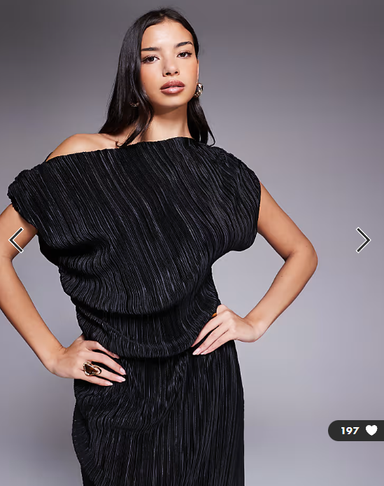 ASOS DESIGN plisse dropped shoulder ruched midi dress in black
