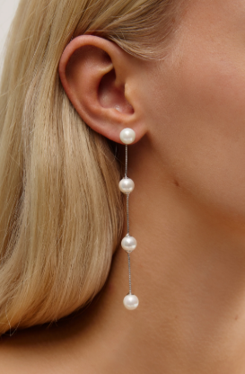 LONG PEARL CHAIN WEDDING EARRINGS