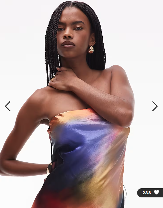 Topshop satin bandeau slip maxi dress in sunset tone print
