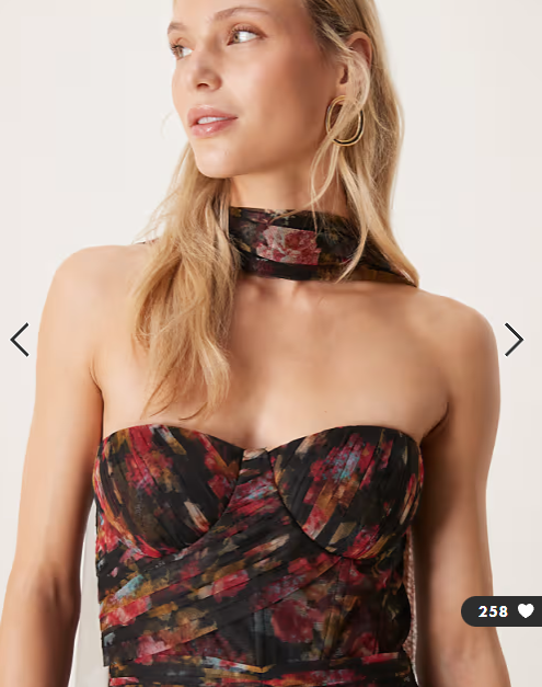 Lace & Beads Petite scarf neck corset tulle maxi dress in black floral print