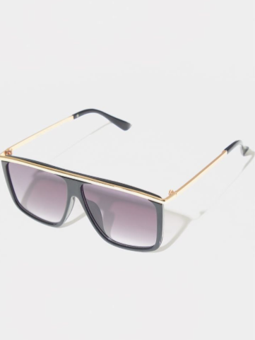 Black Frame Gold Bar Oversized Squareframe Sunglasses