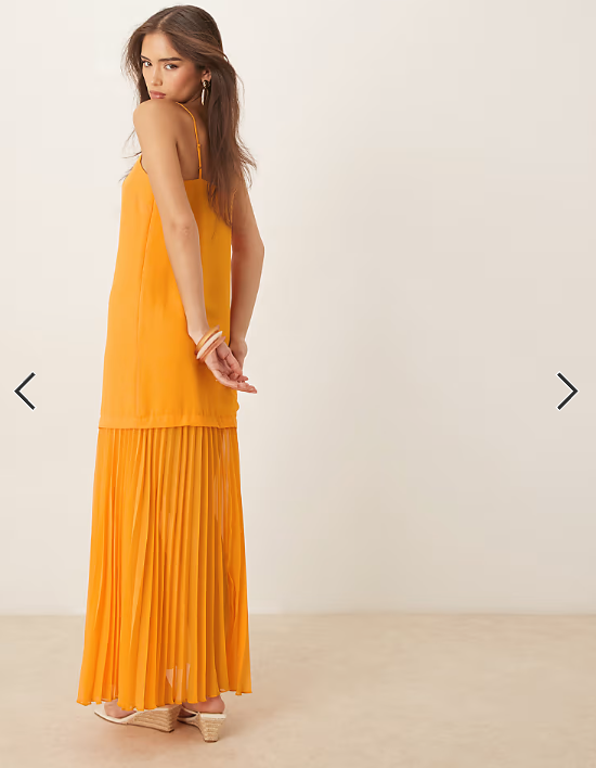 ASOS DESIGN dropped waist pleated skirt cami midi dress in orange