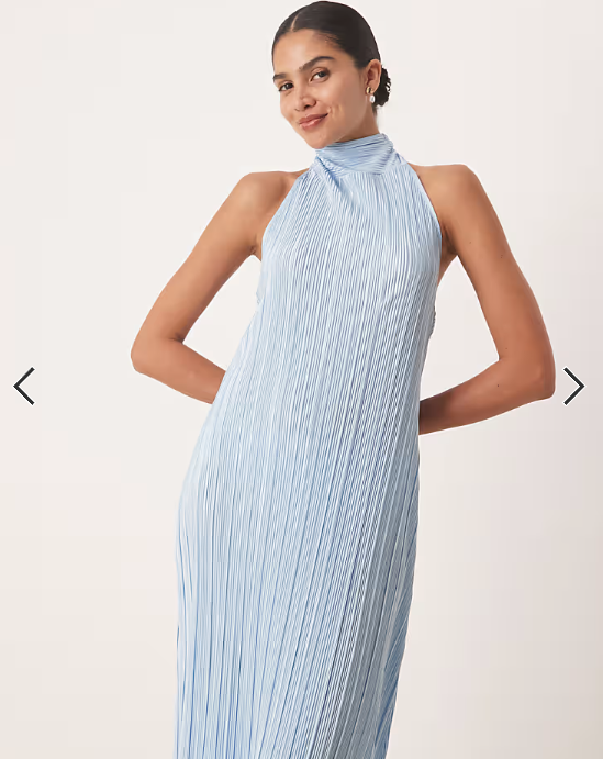 ASOS DESIGN plisse halter tie maxi dress in baby blue