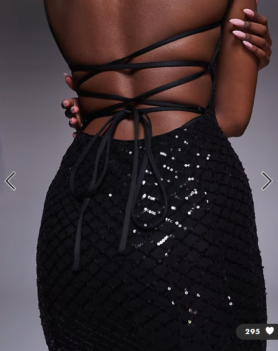 ASOS DESIGN embellished grid sequin lace up back maxi dress in black