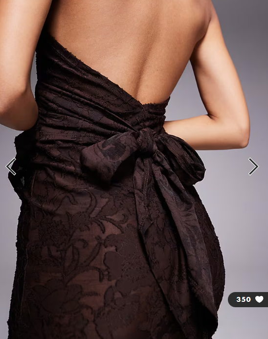 ASOS DESIGN devore lace halterneck maxi dress with ruching in chocolate