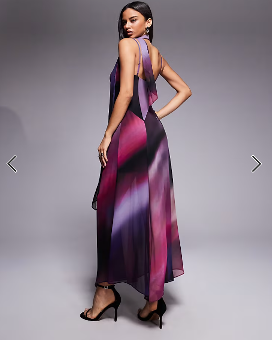 Forever New scarf neck cami strap hanky hem maxi dress in purple ombre