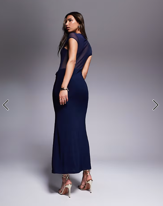 ASOS DESIGN maxi dress with cowl skirt detail and layered bodice in navy