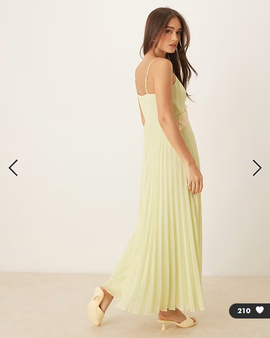 ASOS DESIGN V neck lace trim pleated cami midi dress in sage green