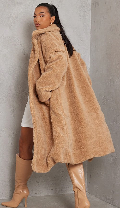 Camel Teddy Bear Borg Coat