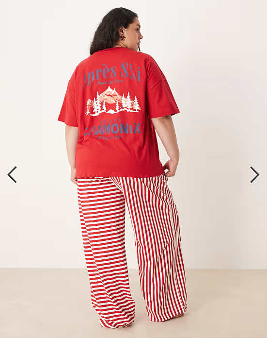 ASOS DESIGN Curve oversized graphic tee & wide leg pants pajama set in apres ski print