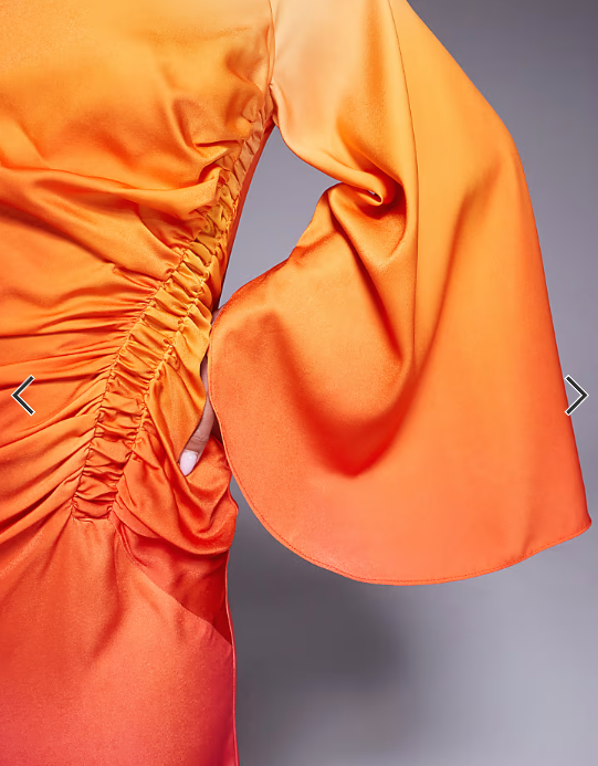 ASOS DESIGN exaggerated sleeve bias maxi dress with ruched waist in ombre
