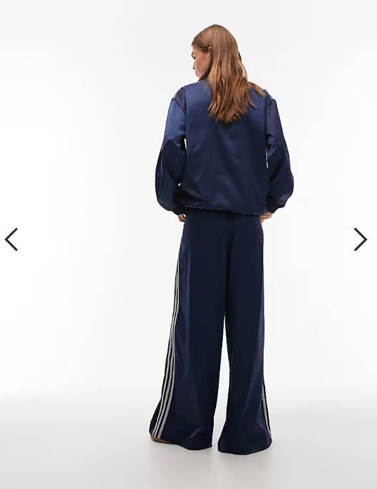 Adidas originals - satin wide leg disco track pants in navy and glitter