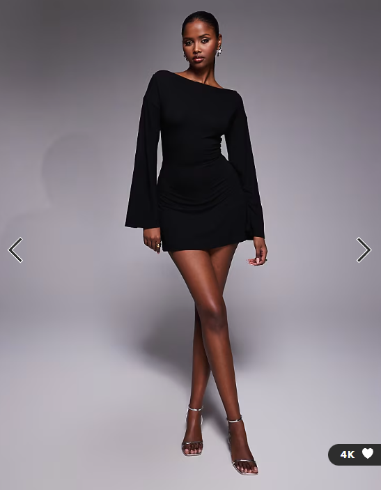 ASOS DESIGN angel sleeve boat neck mini dress with cut out back detail in black