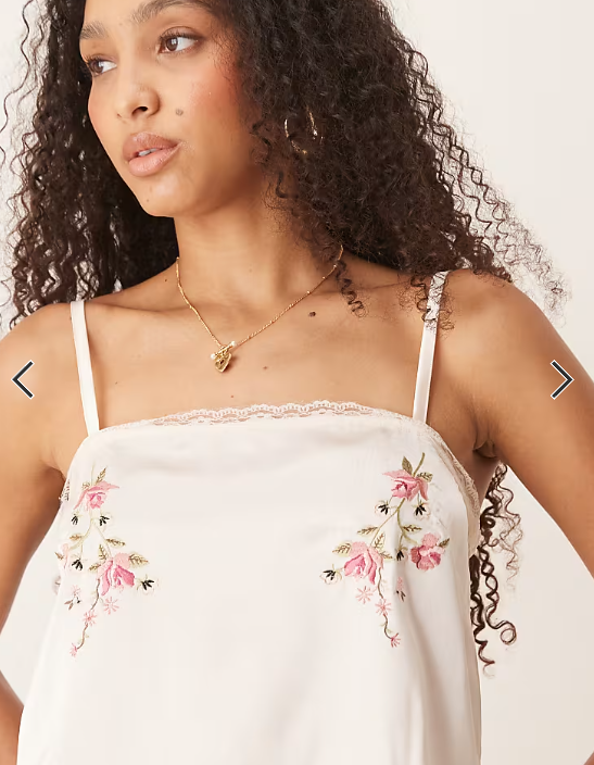 ASOS DESIGN flower embroidered satin cami top