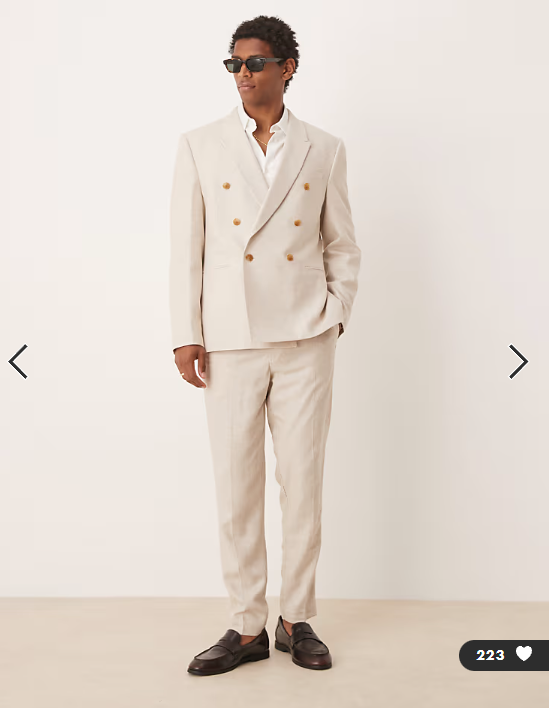 ASOS DESIGN double breasted regular linen blend suit jacket in natural beige