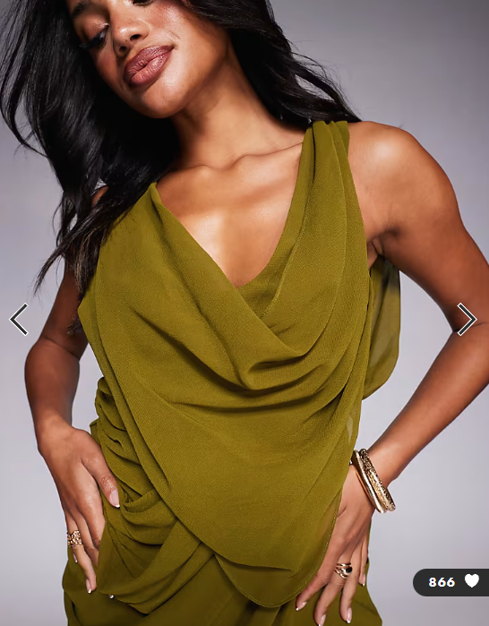 ASOS DESIGN extreme drape open back mini dress in olive green