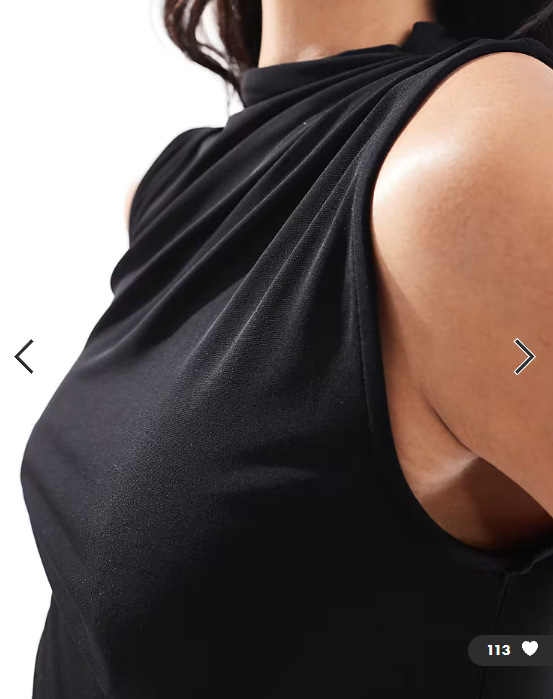 Pieces slinky ruched neck sleeveless mini dress in black