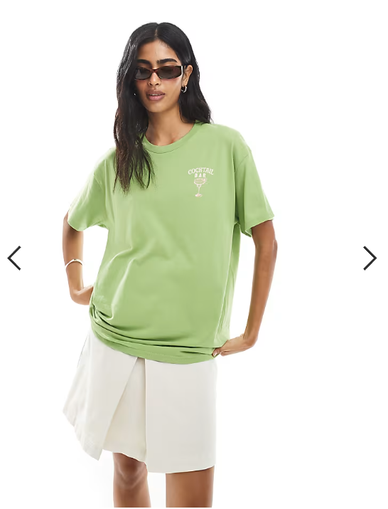 Miss Selfridge cocktail bar summer graphic tee in green