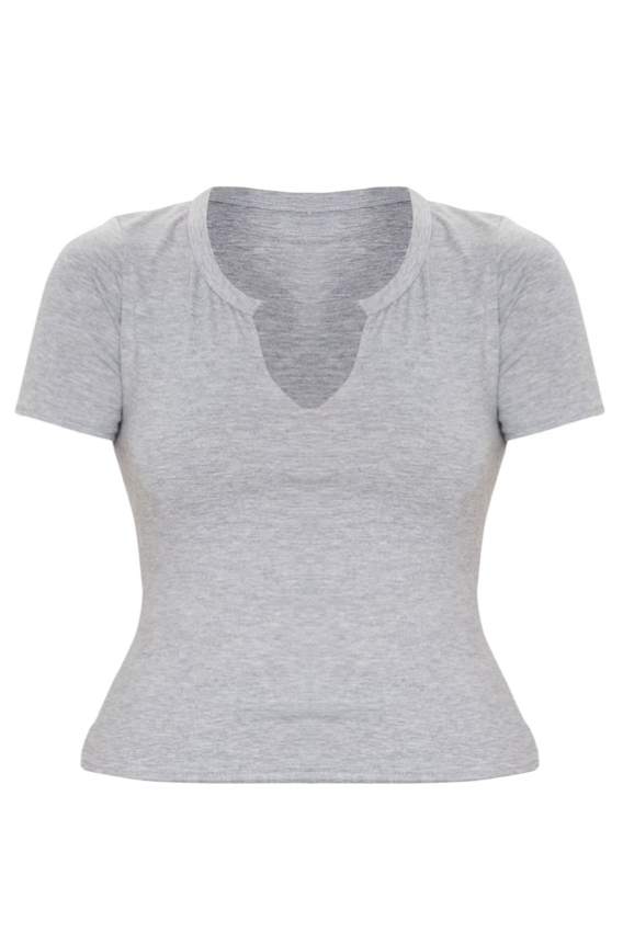 Grey Jersey V Neck Short Sleeve T Shirt