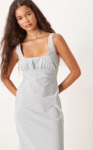 ASOS DESIGN square neck midi dress in green check