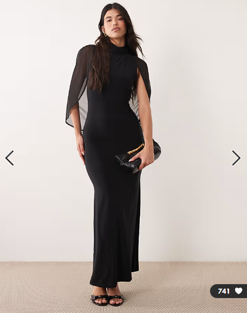 ASOS DESIGN soft touch cape sleeve detail puddle maxi dress in black