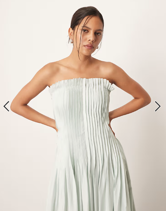 ARRANGE pintuck organdy dropped waist bandeau midi dress in light blue
