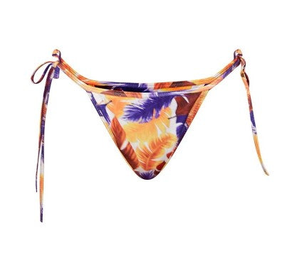 Purple Shadow Leaf Printed Tie Side Bikini Bottoms