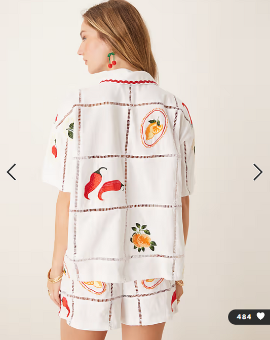ASOS DESIGN ricrac shirt co-ord with summer embroidery