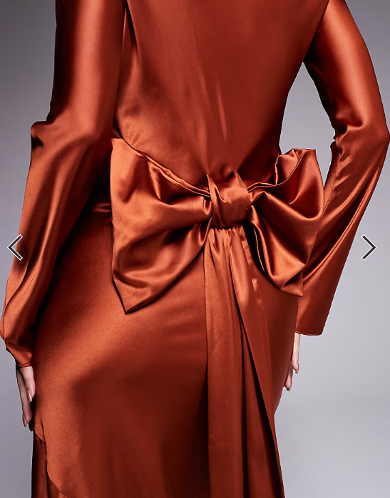 Daska satin maxi dress with exaggerated bow back in rust