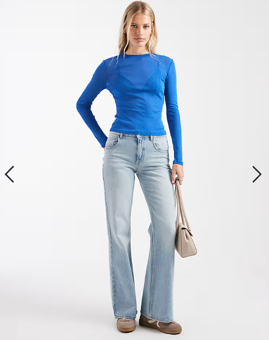 ASOS DESIGN gauzy sheer long sleeve top in cobalt blue