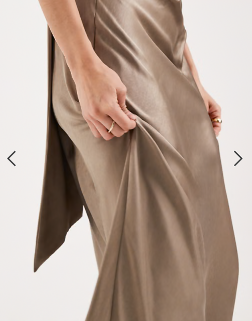 Six Stories Bridesmaid satin scarf detail one shoulder maxi dress in mocha
