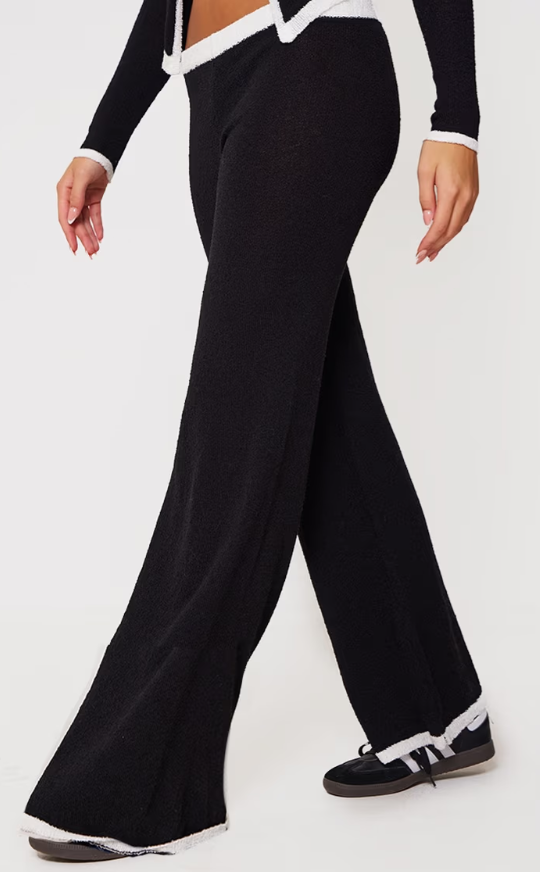 Prettylittlething Monochrome Towel Knitted Contrast Detail Trousers & Top SET