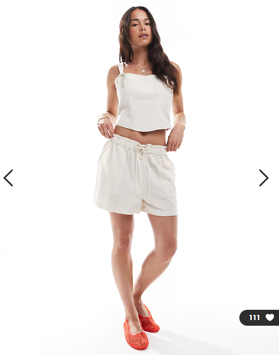Miss Selfridge linen blend corset top with bow detail in stone