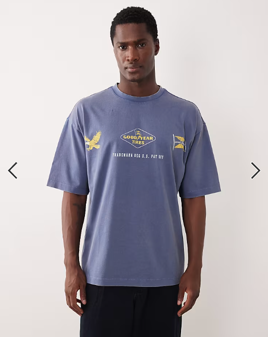 ASOS DESIGN unisex oversized t-shirt with Goodyear prints in washed blue