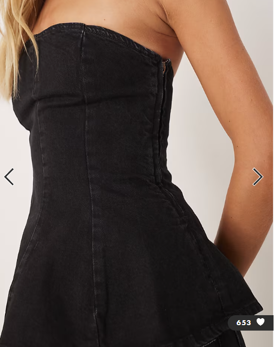 ASOS DESIGN denim structured peplum bandeau top in black