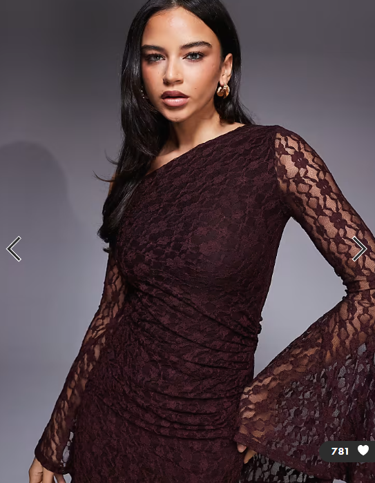 Asos - lace off shoulder maxi dress with exaggerated cuff detail in plum