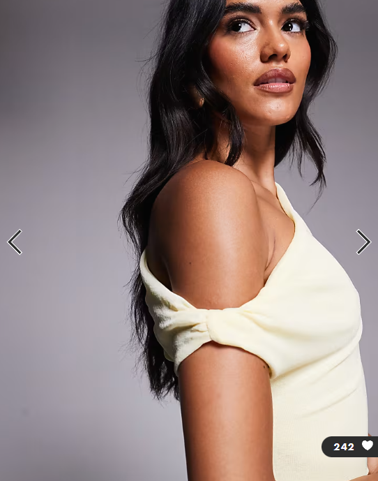 Kaiia exclusive textured mesh drape off shoulder rara hem mini dress in lemon