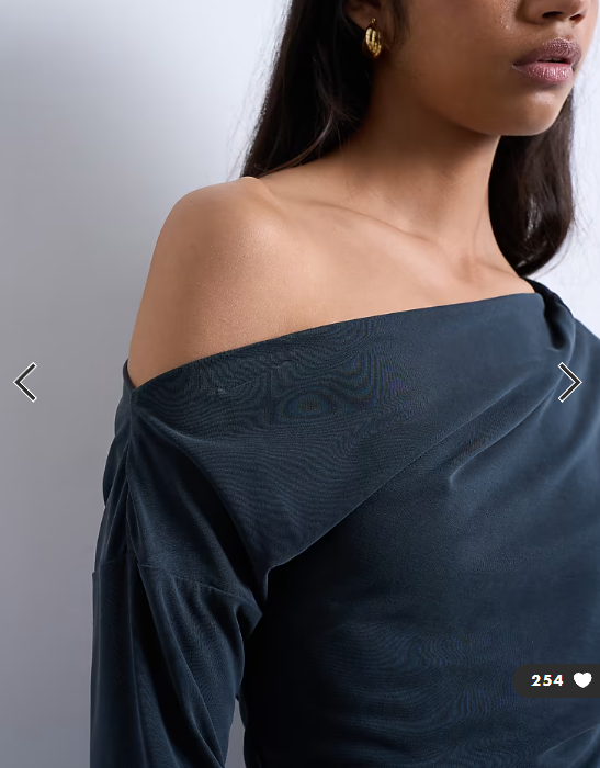 Topshop cupro off shoulder tunic long sleeve top in charcoal grey