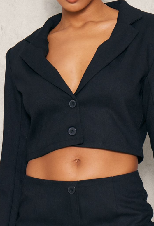 Black Woven Cropped Blazer
