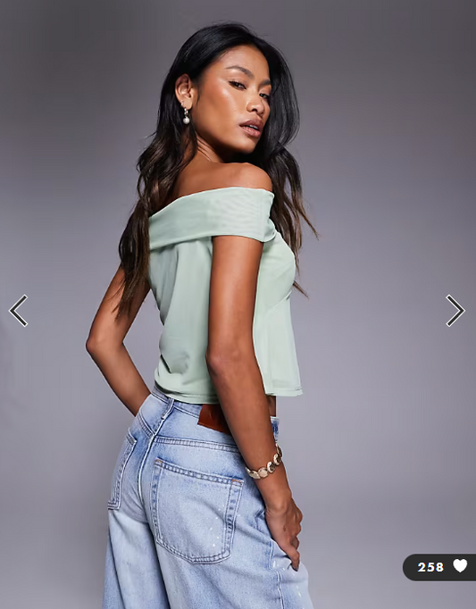 ASOS DESIGN mesh bar detail top with cut out waist in pastel green