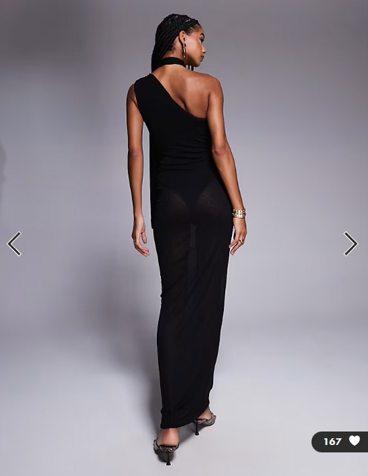 Asos - Kaiia exclusive one shoulder mesh scarf detail sheer maxi dress in black