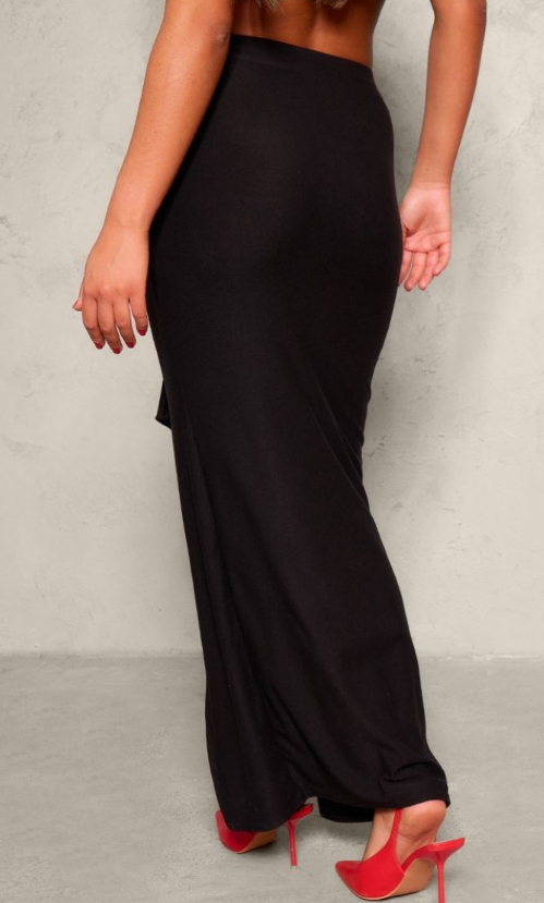 Plt - Black Soft Touch Ruched Knot Detail Split Leg Maxi Skirt